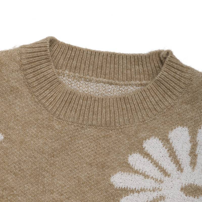 Strickpullover mit Blumenmuster | Cozy Pullover in Beige | Gänseblümchen-Print