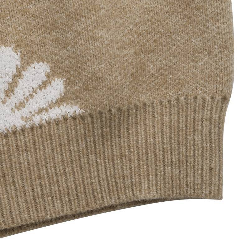 Strickpullover mit Blumenmuster | Cozy Pullover in Beige | Gänseblümchen-Print