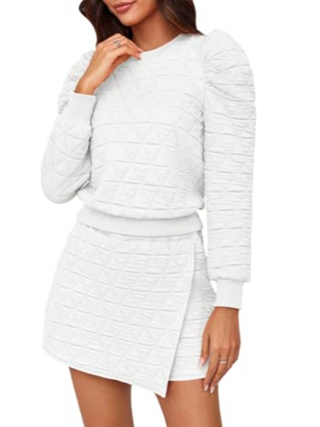 Fisoew Women's 2 Piece Lounge Wear Set Long Sleeve Argyle Sweatshirts And Wrap Skorts Casual Sets