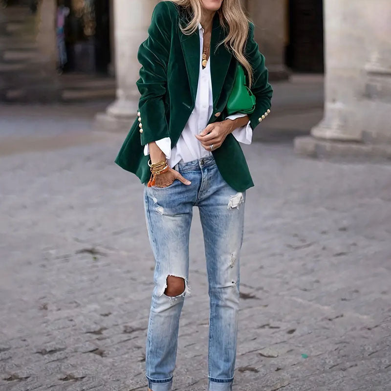 Velvet Lapel Casual Suit Business Fashion Slim Single-breasted Jacket Outwear Clothing For Women