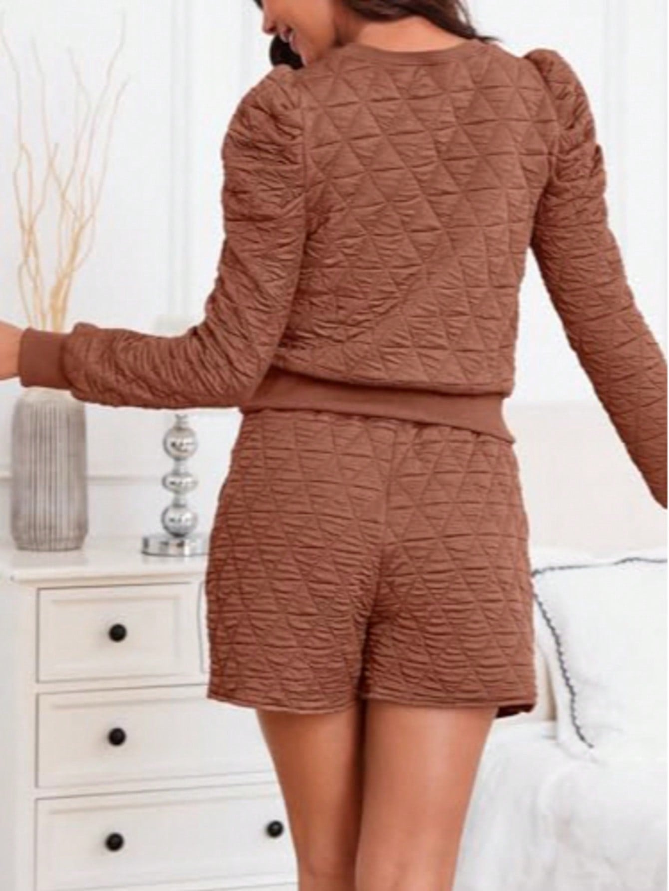 Fisoew Women's 2 Piece Lounge Wear Set Long Sleeve Argyle Sweatshirts And Wrap Skorts Casual Sets