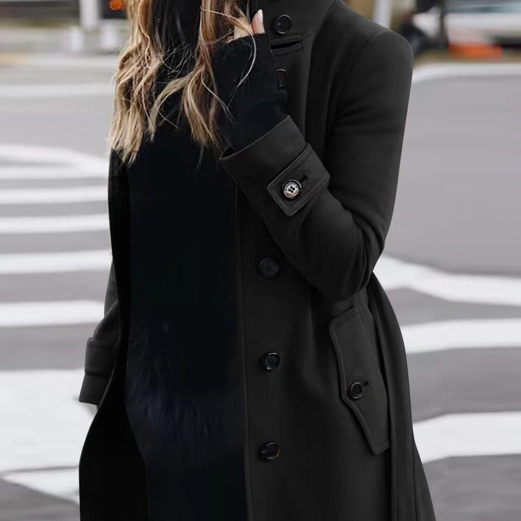 Autumn Winter New Woolen Coat Women's Slim Fit Cardigan Large Coat Women Long Sleeve Single Breasted Stand Collar Woolen Coat