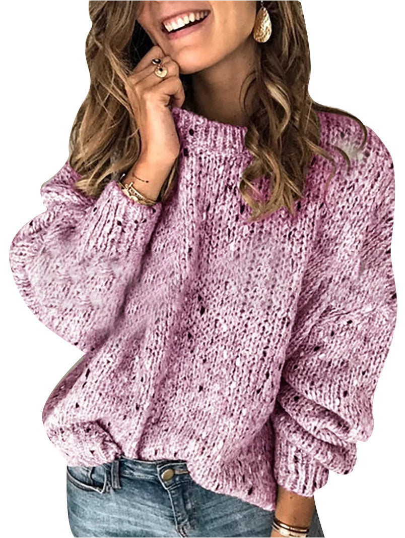 Winter Polka Dot Pullover Knitted Sweater Fashion Solid Color Loose Long Sleeve Top Women's Clothing