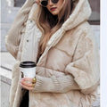 Women's Loose Cotton Coat Faux Fur Patchwork Winter Coat Comfort Chic Long Sleeve Hooded Jacket